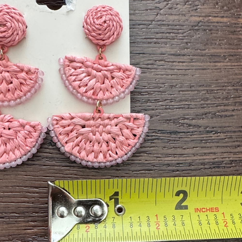 On 34th NWT Raffia Pink Woven Drop Earrings - Picture 4 of 4